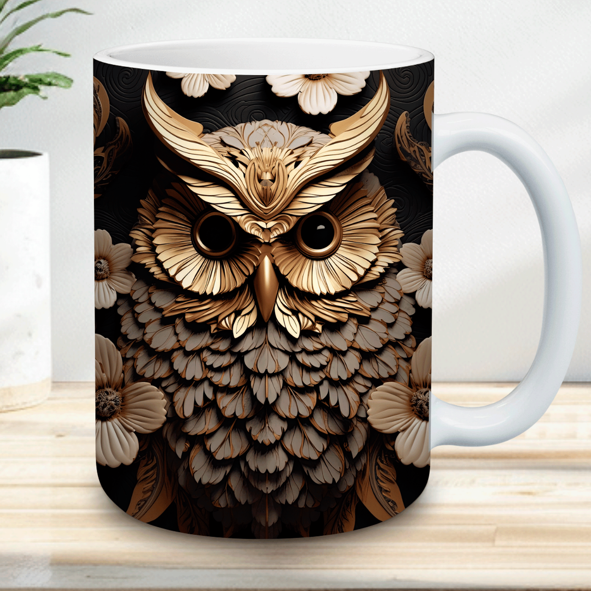 Golden 3D Owl goodiemug