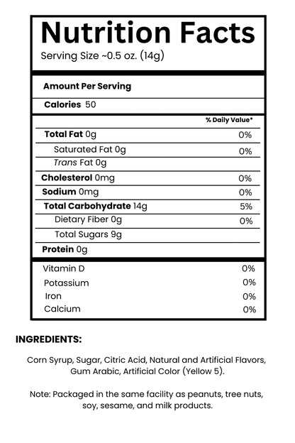 Lemon Drops Nutritional Label