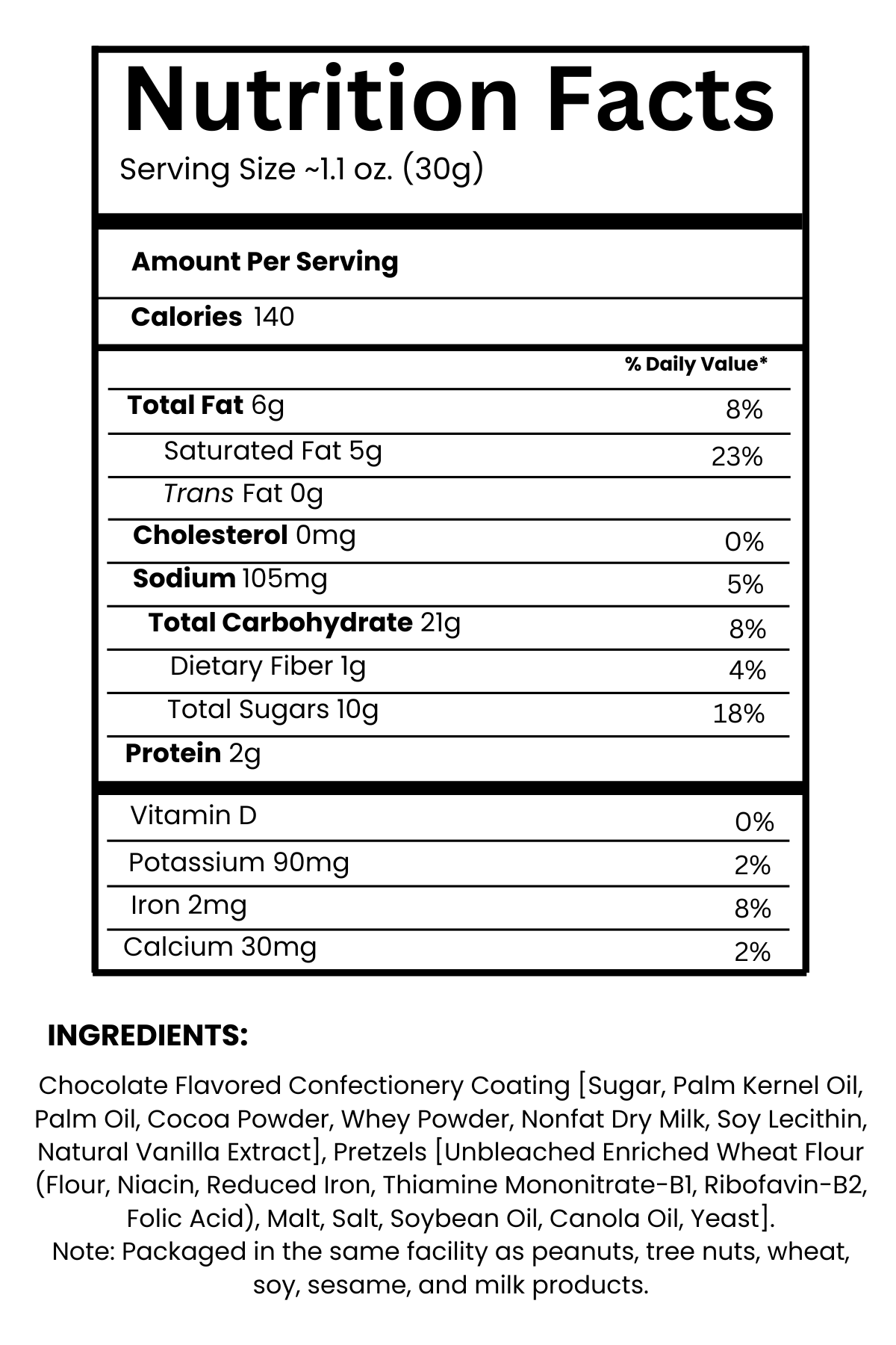 Mini Chocolate Pretzels Nutritional Label